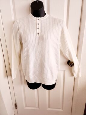 New Unisex Eggshell White Ribbed Henley Sweater Size Large